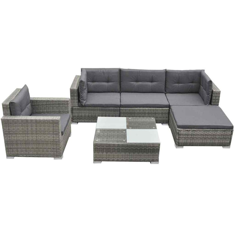 42744 vidaXL 6 Piece Garden Lounge Set with Cushions Poly Rattan Grey