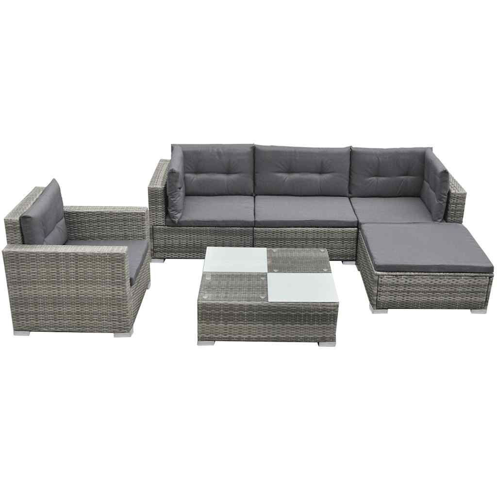 42744 vidaXL 6 Piece Garden Lounge Set with Cushions Poly Rattan Grey 1