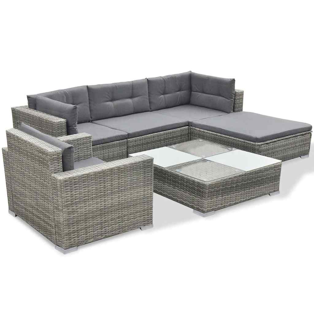 42744 vidaXL 6 Piece Garden Lounge Set with Cushions Poly Rattan Grey 3