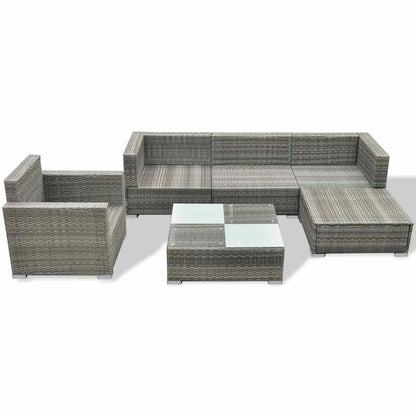 42744 vidaXL 6 Piece Garden Lounge Set with Cushions Poly Rattan Grey 4