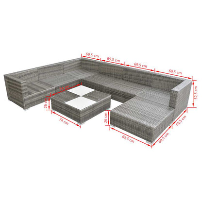 42746 vidaXL 8 Piece Garden Lounge Set with Cushions Poly Rattan Grey 5