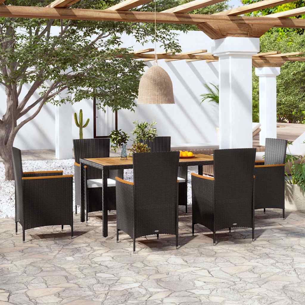 42913 vidaXL 7 Piece Outdoor Dining Set with Cushions Poly Rattan 1