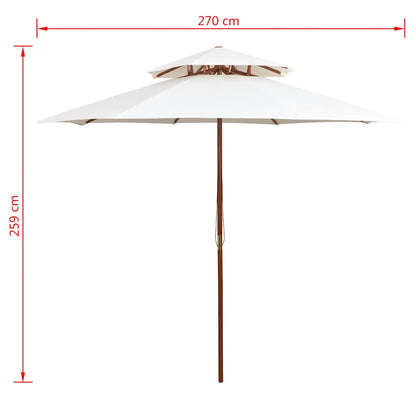 Double Decker Parasol with Wooden Pole 270 cm Cream