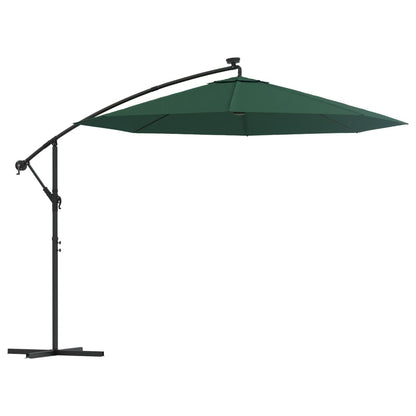 vidaXL Hanging Parasol with LED Lighting 300 cm Green Metal Pole