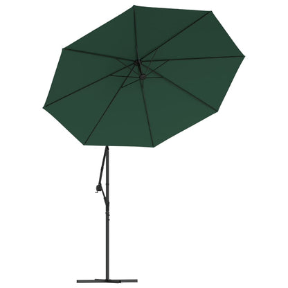 vidaXL Hanging Parasol with LED Lighting 300 cm Green Metal Pole