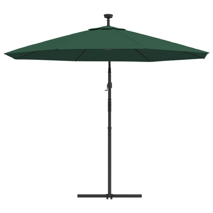 vidaXL Hanging Parasol with LED Lighting 300 cm Green Metal Pole