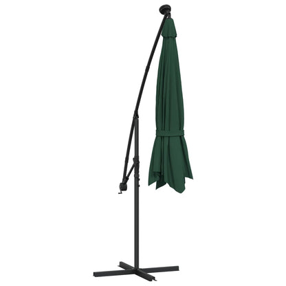 vidaXL Hanging Parasol with LED Lighting 300 cm Green Metal Pole