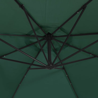 vidaXL Hanging Parasol with LED Lighting 300 cm Green Metal Pole