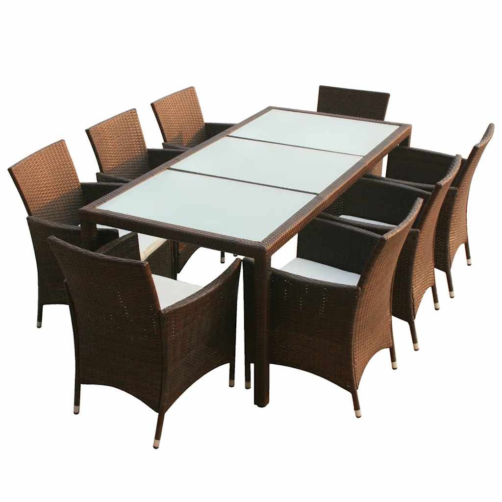 vidaXL 9 Piece Outdoor Dining Set with Cushions Poly Rattan Brown 2