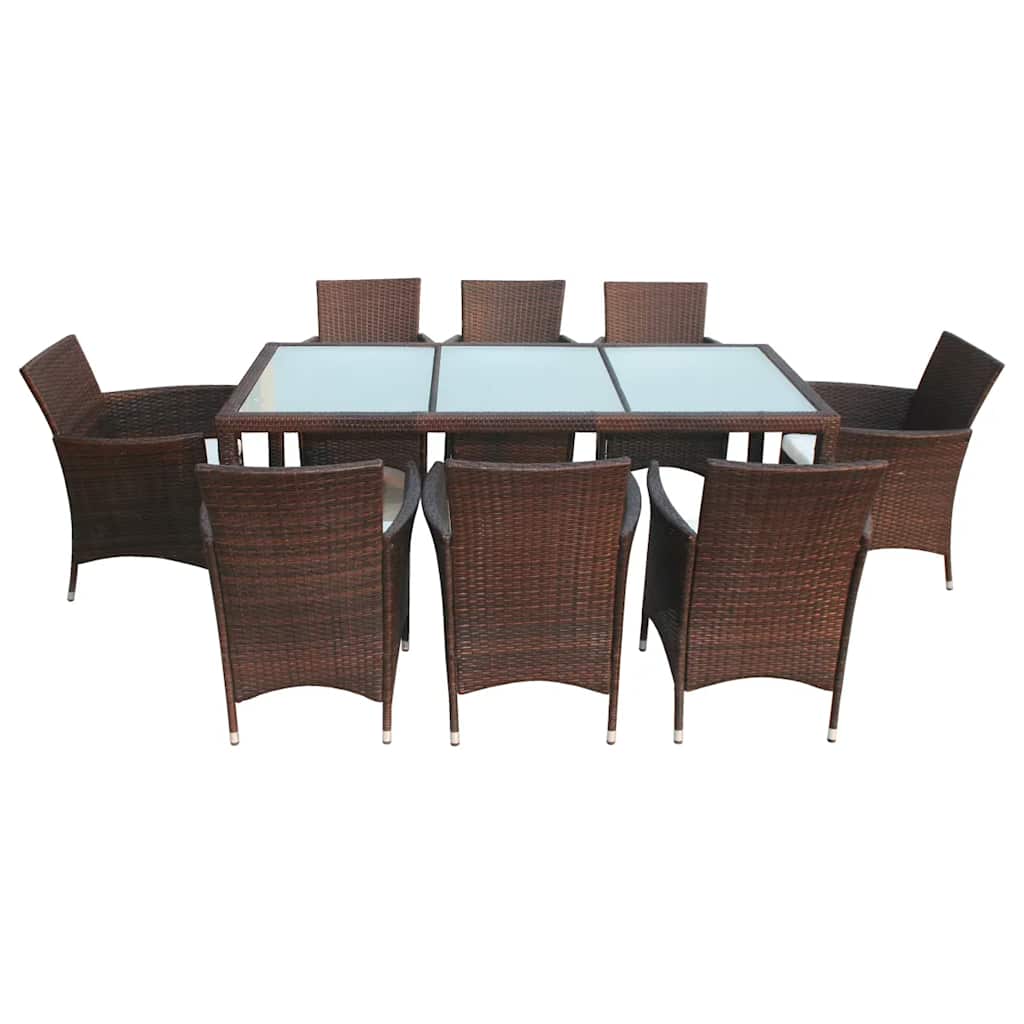 vidaXL 9 Piece Outdoor Dining Set with Cushions Poly Rattan Brown 3