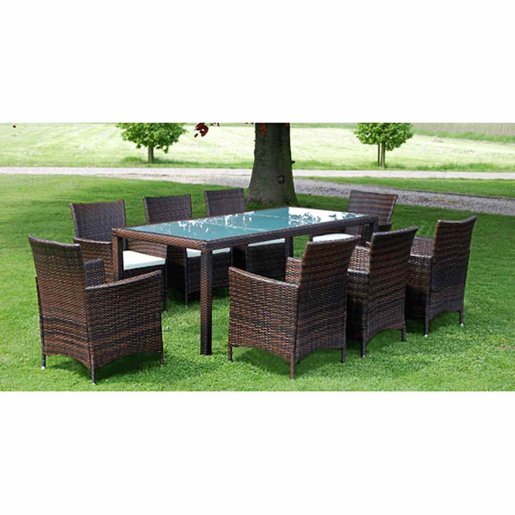 vidaXL 9 Piece Outdoor Dining Set with Cushions Poly Rattan Brown 1