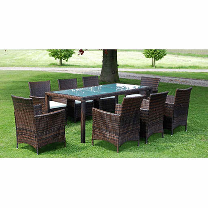vidaXL 9 Piece Outdoor Dining Set with Cushions Poly Rattan Brown 1