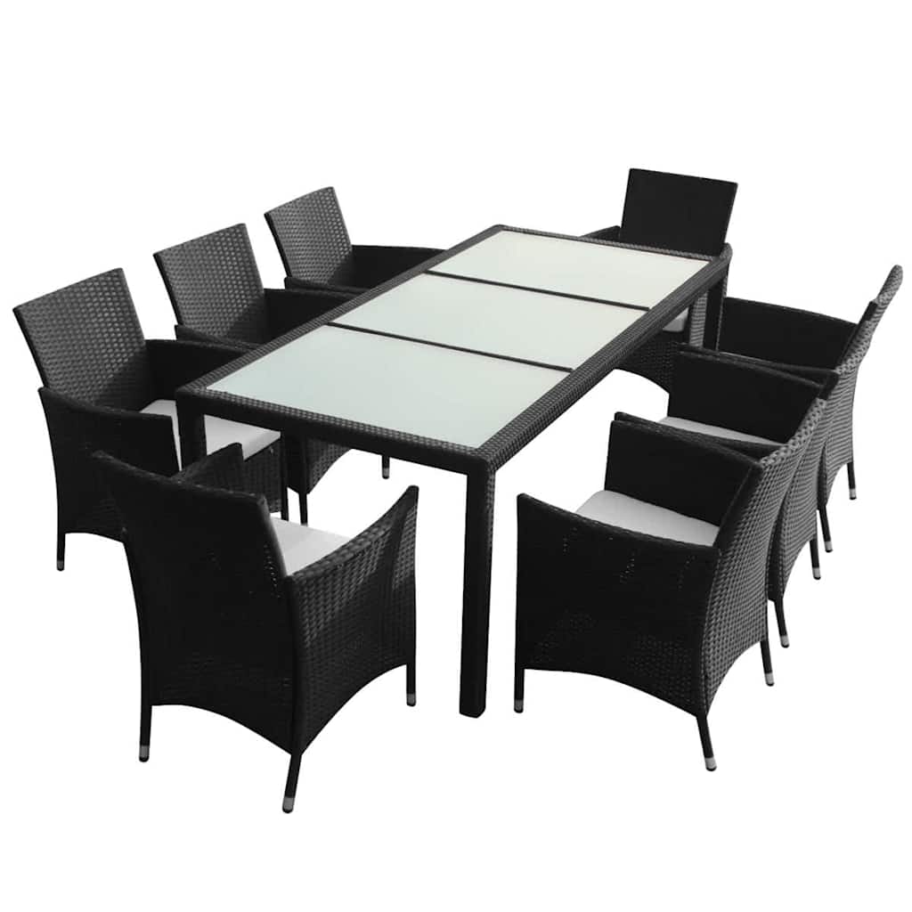 vidaXL 9 Piece Outdoor Dining Set with Cushions Poly Rattan Black 2