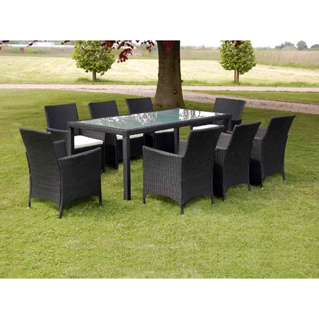 vidaXL 9 Piece Outdoor Dining Set with Cushions Poly Rattan Black 1