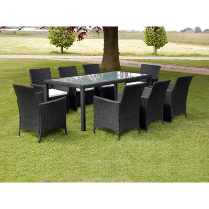 vidaXL 9 Piece Outdoor Dining Set with Cushions Poly Rattan Black 1