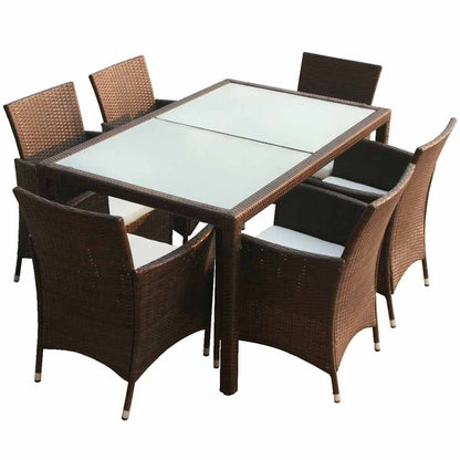 vidaXL 7 Piece Outdoor Dining Set with Cushions Poly Rattan Brown 2