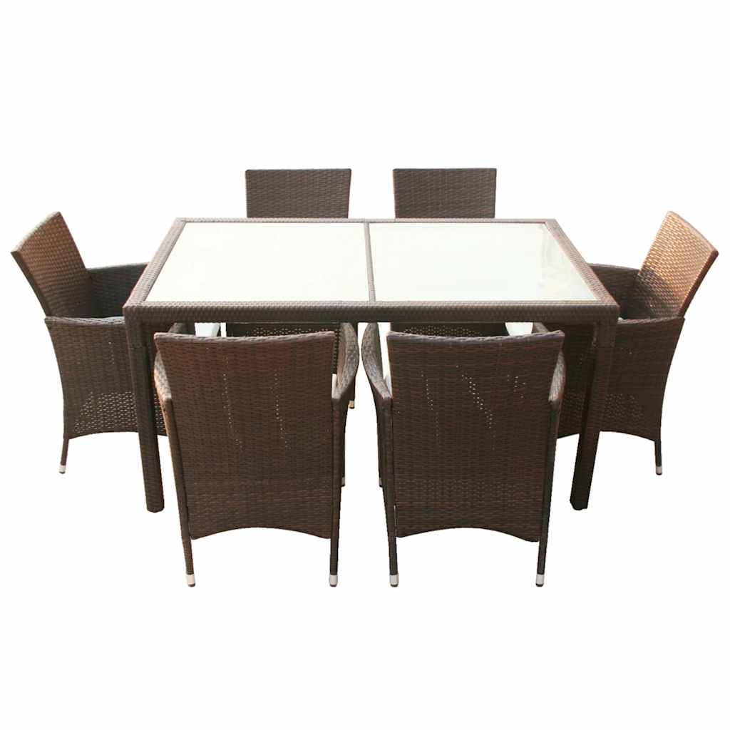 vidaXL 7 Piece Outdoor Dining Set with Cushions Poly Rattan Brown 3