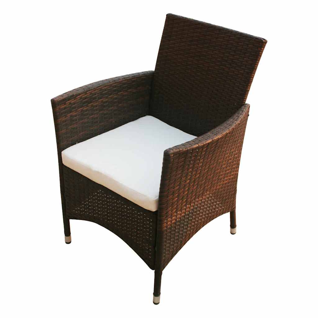 vidaXL 7 Piece Outdoor Dining Set with Cushions Poly Rattan Brown 6