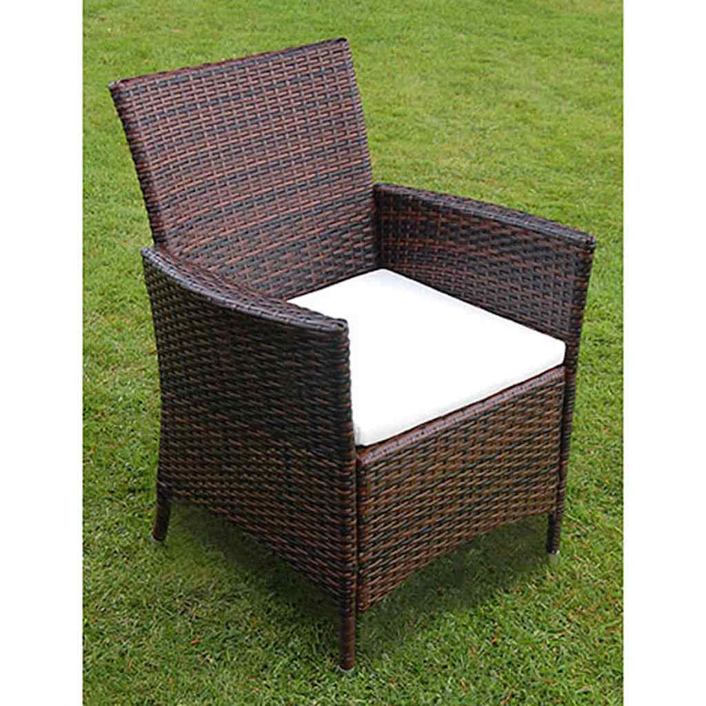 9 Piece Outdoor Dining Set with Cushions Poly Rattan Brown 6x chair + table (glass top) 150 x 90 cm