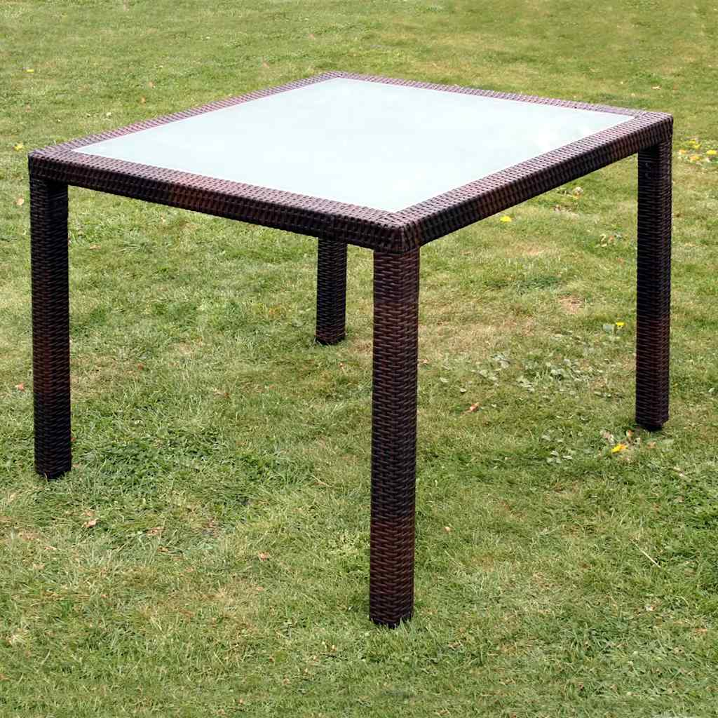 9 Piece Outdoor Dining Set with Cushions Poly Rattan Brown 4x chair + table (glass top) 90 x 90 cm