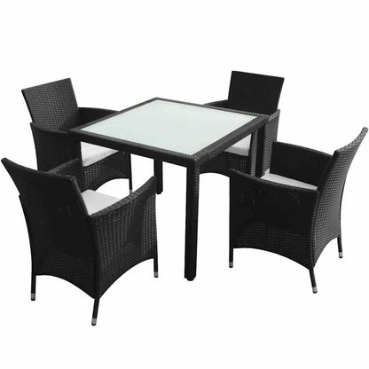 vidaXL 5 Piece Outdoor Dining Set with Cushions Poly Rattan Black 1