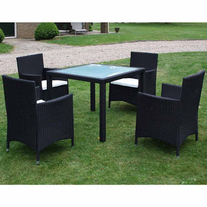 vidaXL 5 Piece Outdoor Dining Set with Cushions Poly Rattan Black 4