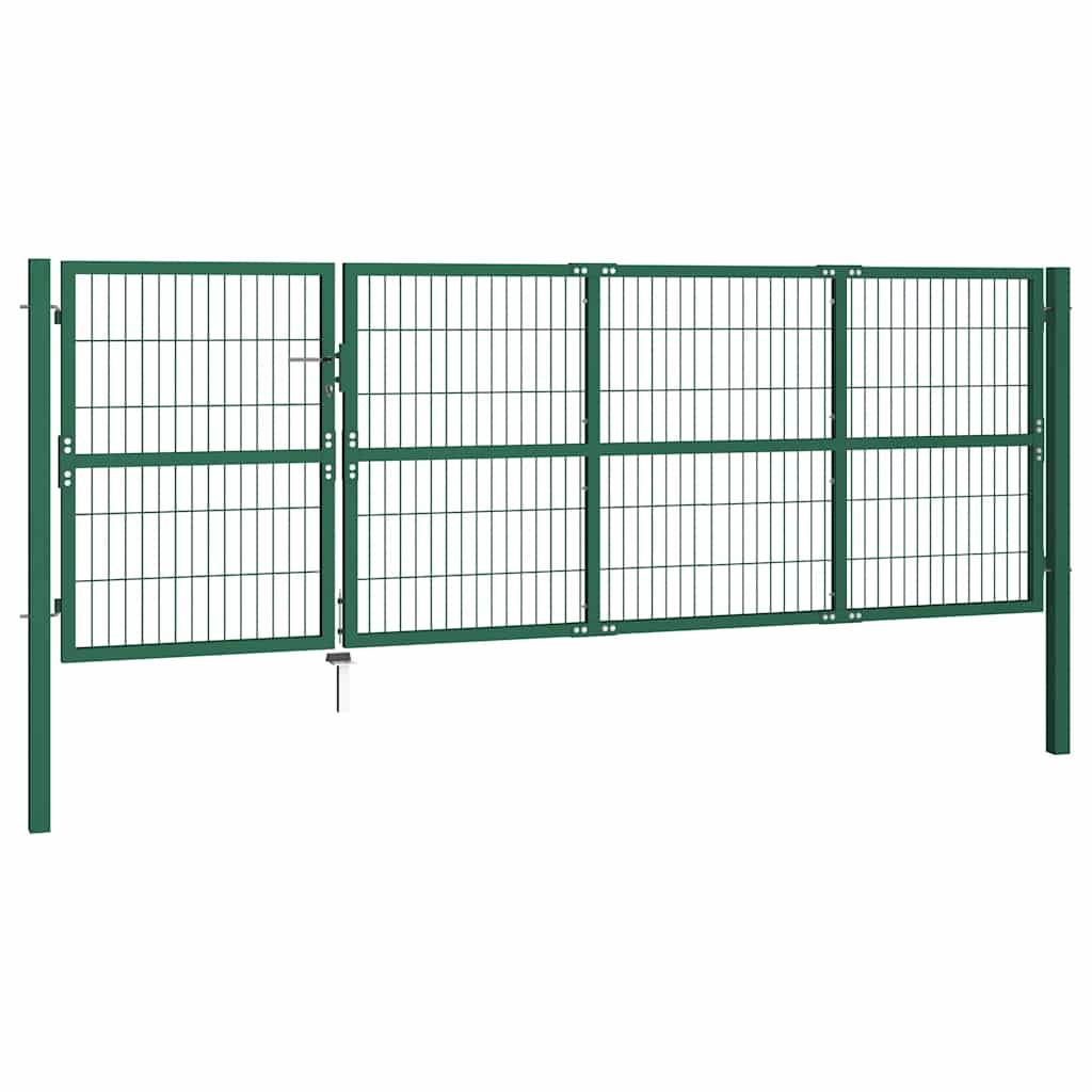 142570 vidaXL Garden Fence Gate with Posts 350x120 cm Steel Green 2