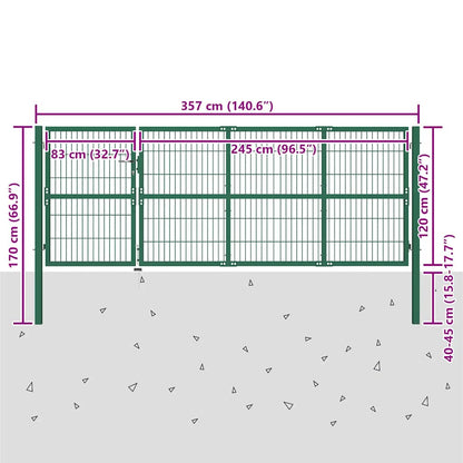 142570 vidaXL Garden Fence Gate with Posts 350x120 cm Steel Green 5