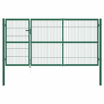 vidaXL Garden Fence Gate with Posts 350x140 cm Steel Green 1