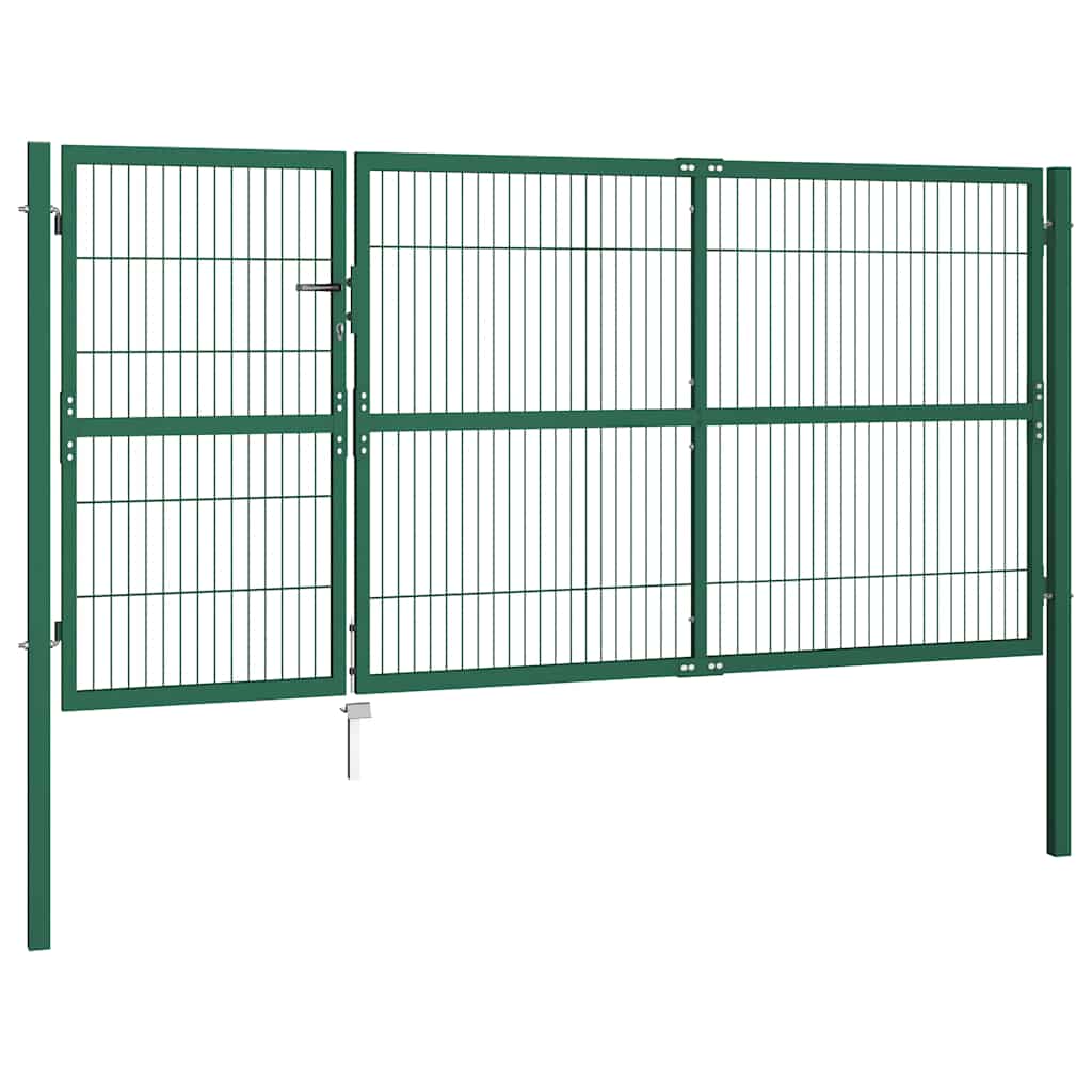 vidaXL Garden Fence Gate with Posts 350x140 cm Steel Green 2