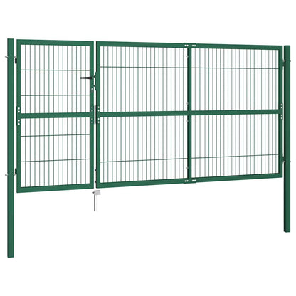 vidaXL Garden Fence Gate with Posts 350x140 cm Steel Green 2
