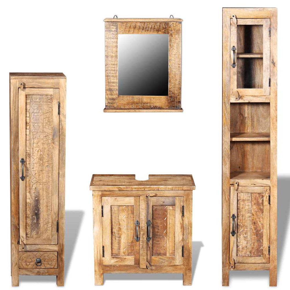 243463 vidaXL Vanity Cabinet with Mirror and 2 Side Cabinets Solid Mango Wood