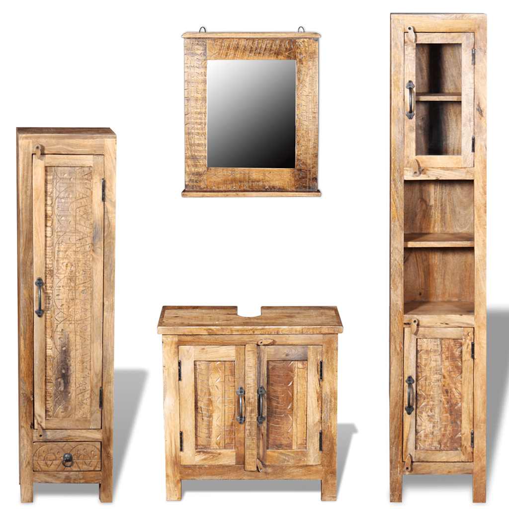 243463 vidaXL Vanity Cabinet with Mirror and 2 Side Cabinets Solid Mango Wood 1
