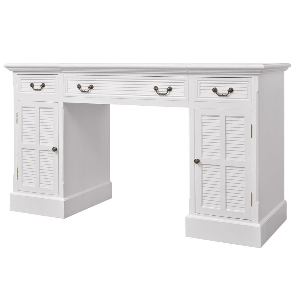 vidaXL Double Pedestal Desk | White | MDF and pinewood | Medium | Computer Desk 2