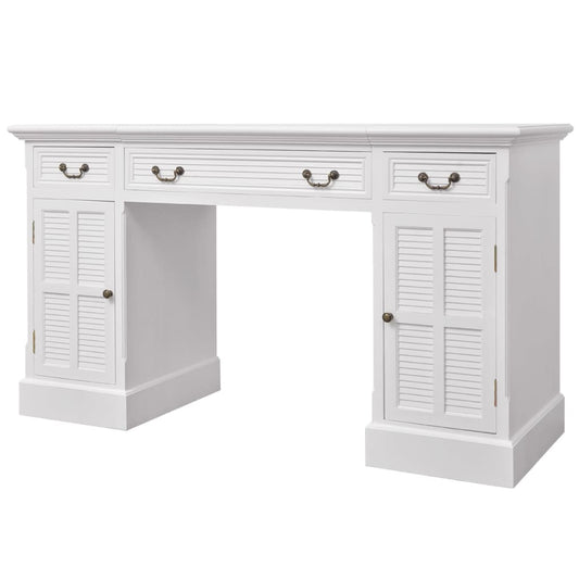 vidaXL Double Pedestal Desk | White | MDF and pinewood | Medium | Computer Desk 2
