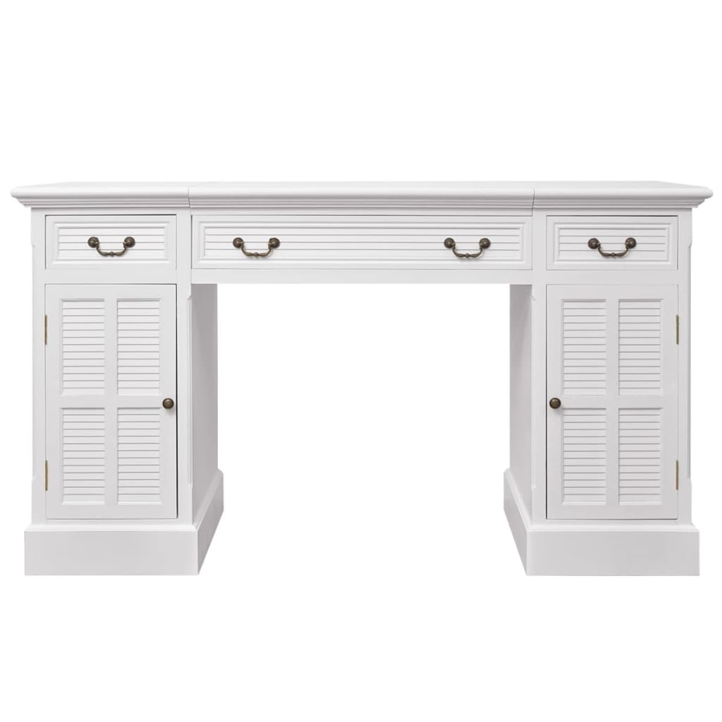 vidaXL Double Pedestal Desk | White | MDF and pinewood | Medium | Computer Desk 3