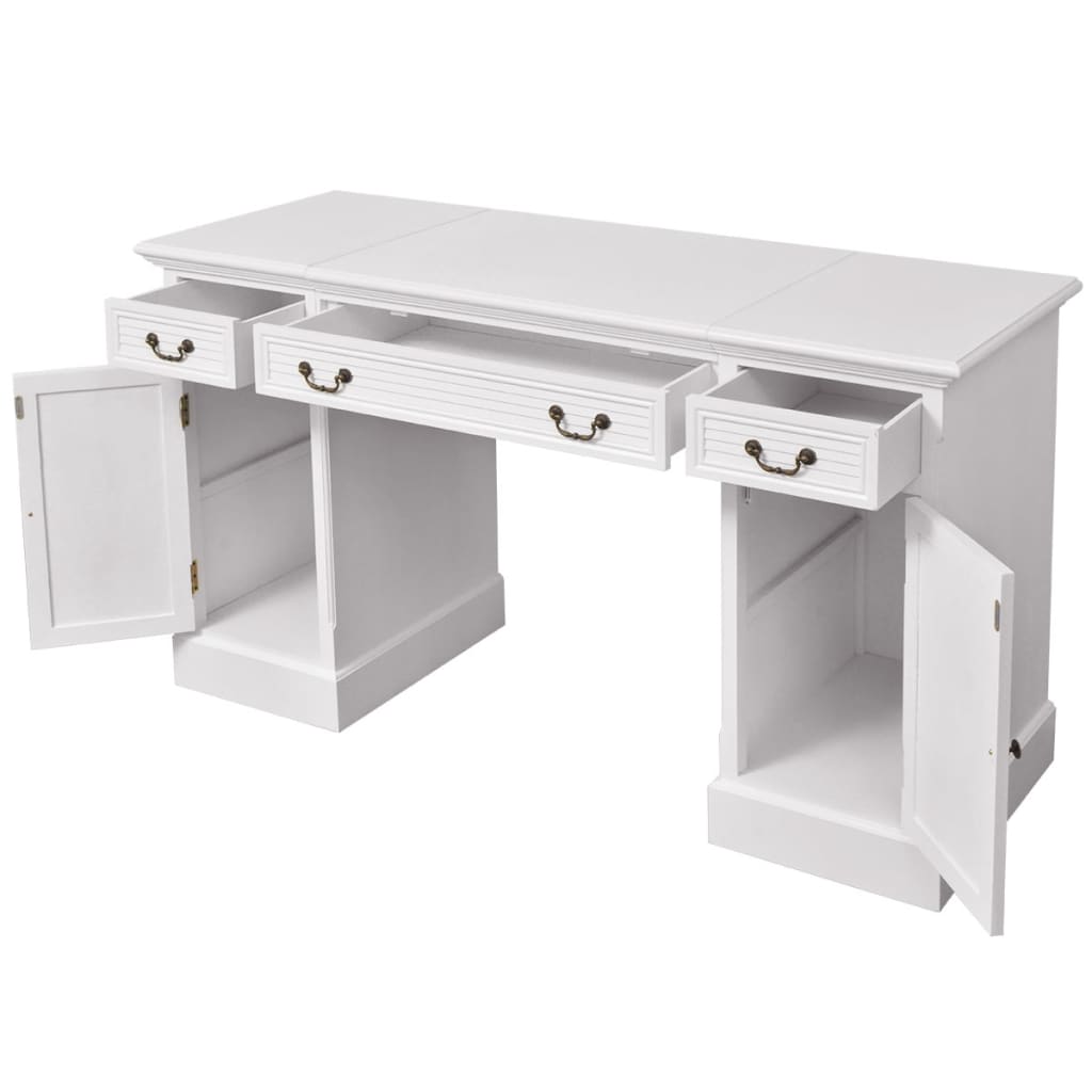 vidaXL Double Pedestal Desk | White | MDF and pinewood | Medium | Computer Desk 4