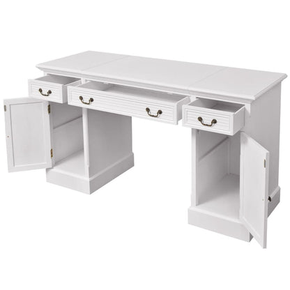 vidaXL Double Pedestal Desk | White | MDF and pinewood | Medium | Computer Desk 4