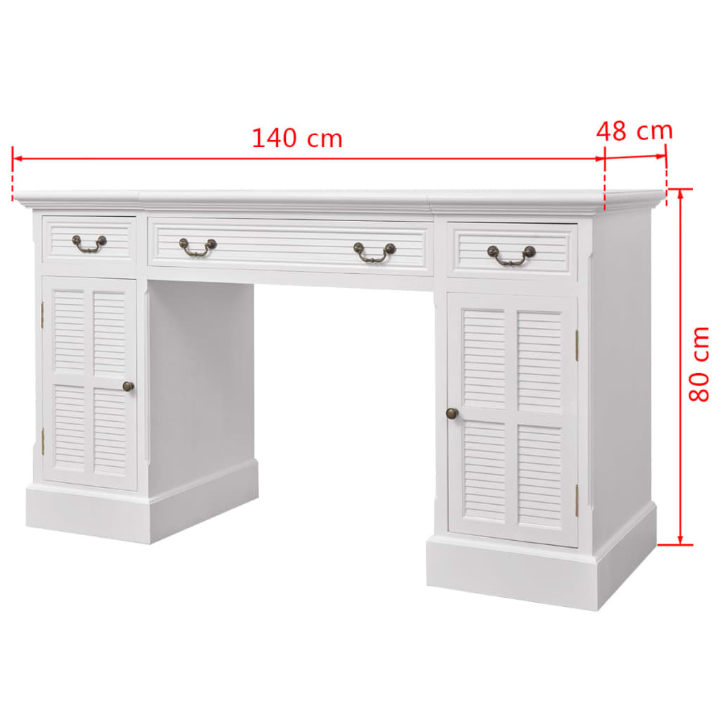 vidaXL Double Pedestal Desk | White | MDF and pinewood | Medium | Computer Desk 6