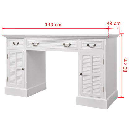 vidaXL Double Pedestal Desk | White | MDF and pinewood | Medium | Computer Desk 6