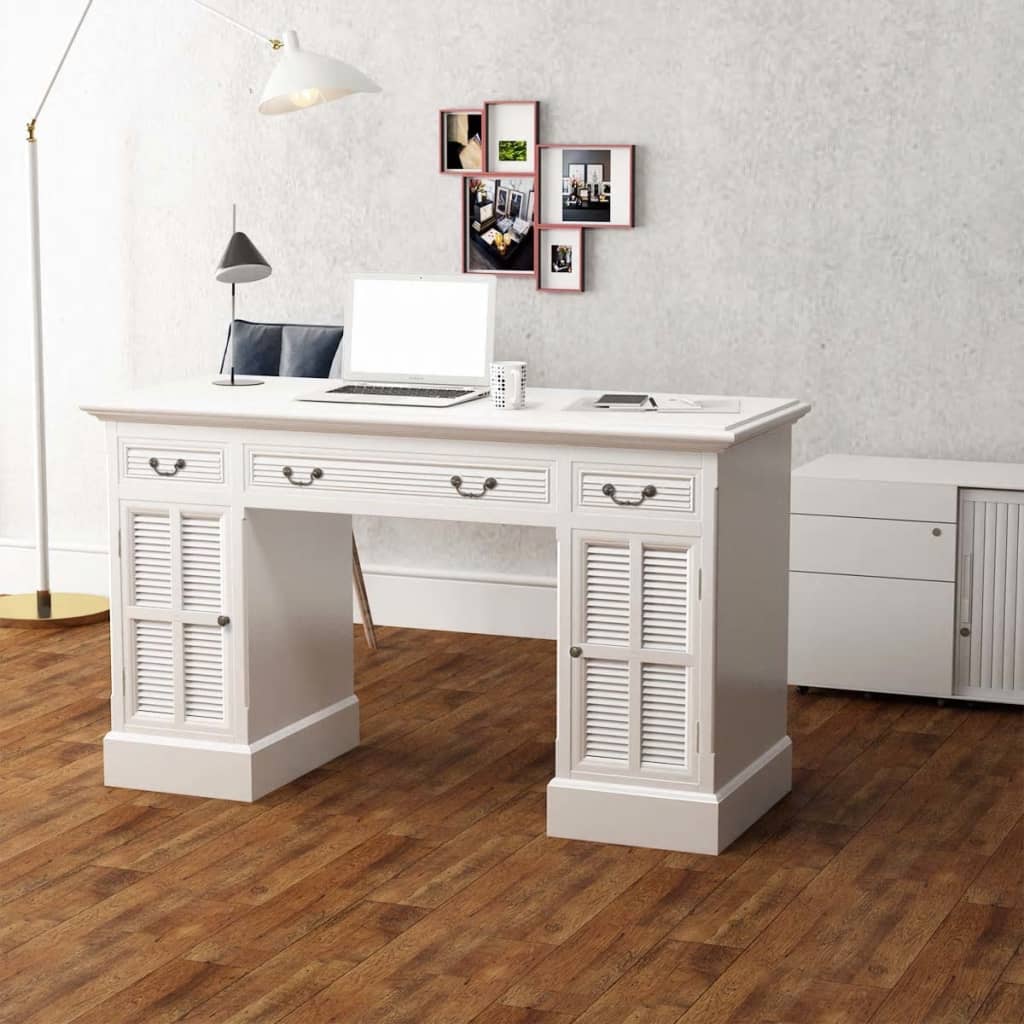 vidaXL Double Pedestal Desk | White | MDF and pinewood | Medium | Computer Desk 1