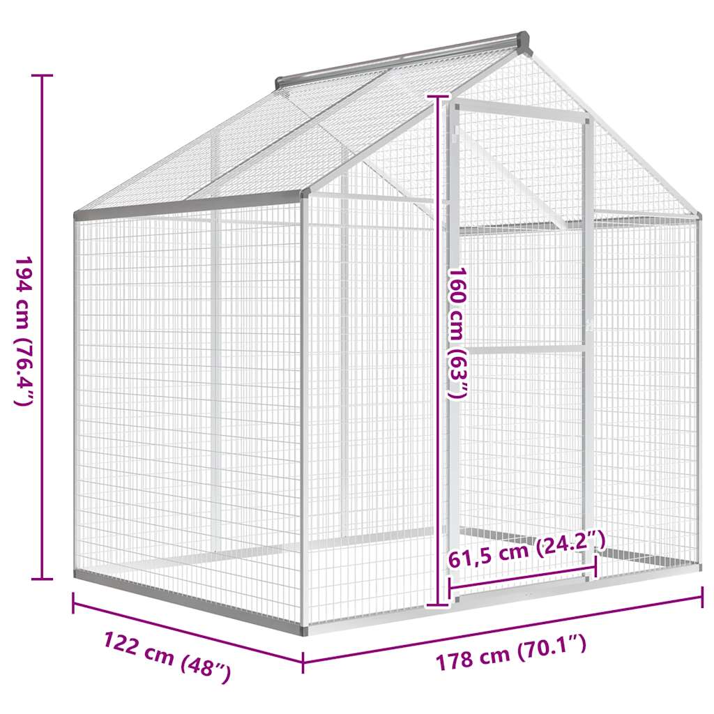 vidaXL Outdoor Aviary Aluminium 178x122x194 cm 5