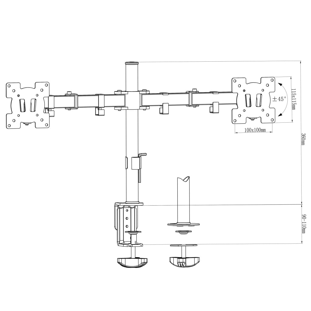 vidaXL Monitor Desk Mount 32" Double Arms Height Adjustable