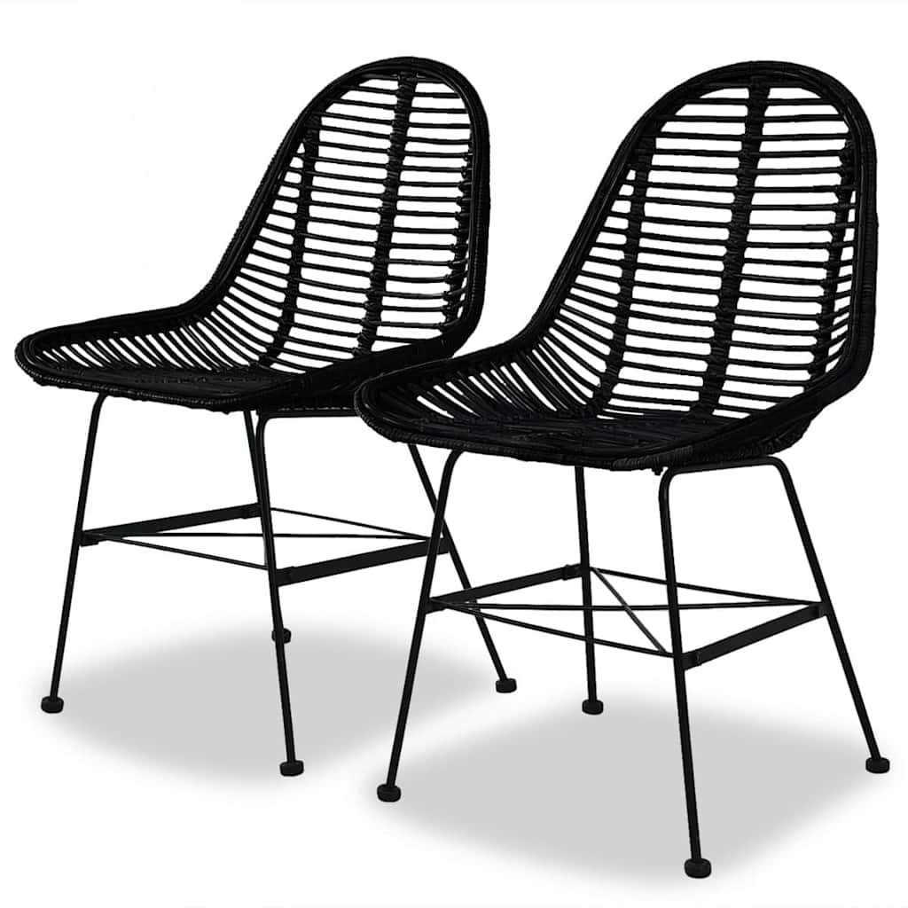 Dining Chairs Natural Rattan Black 2