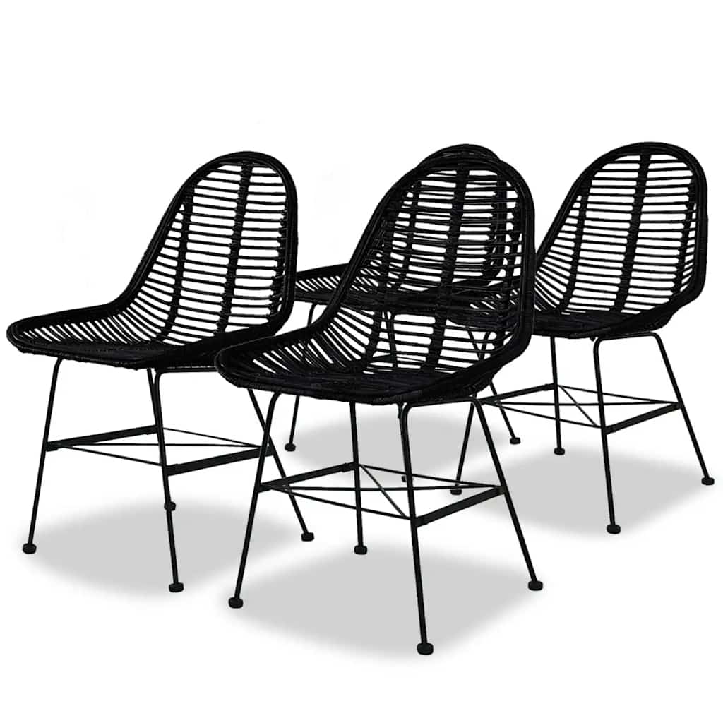 Dining Chairs Natural Rattan Black 4