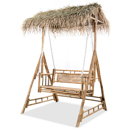 vidaXL 2-Seater Swing Bench with Palm Leaves Bamboo 202 cm 1