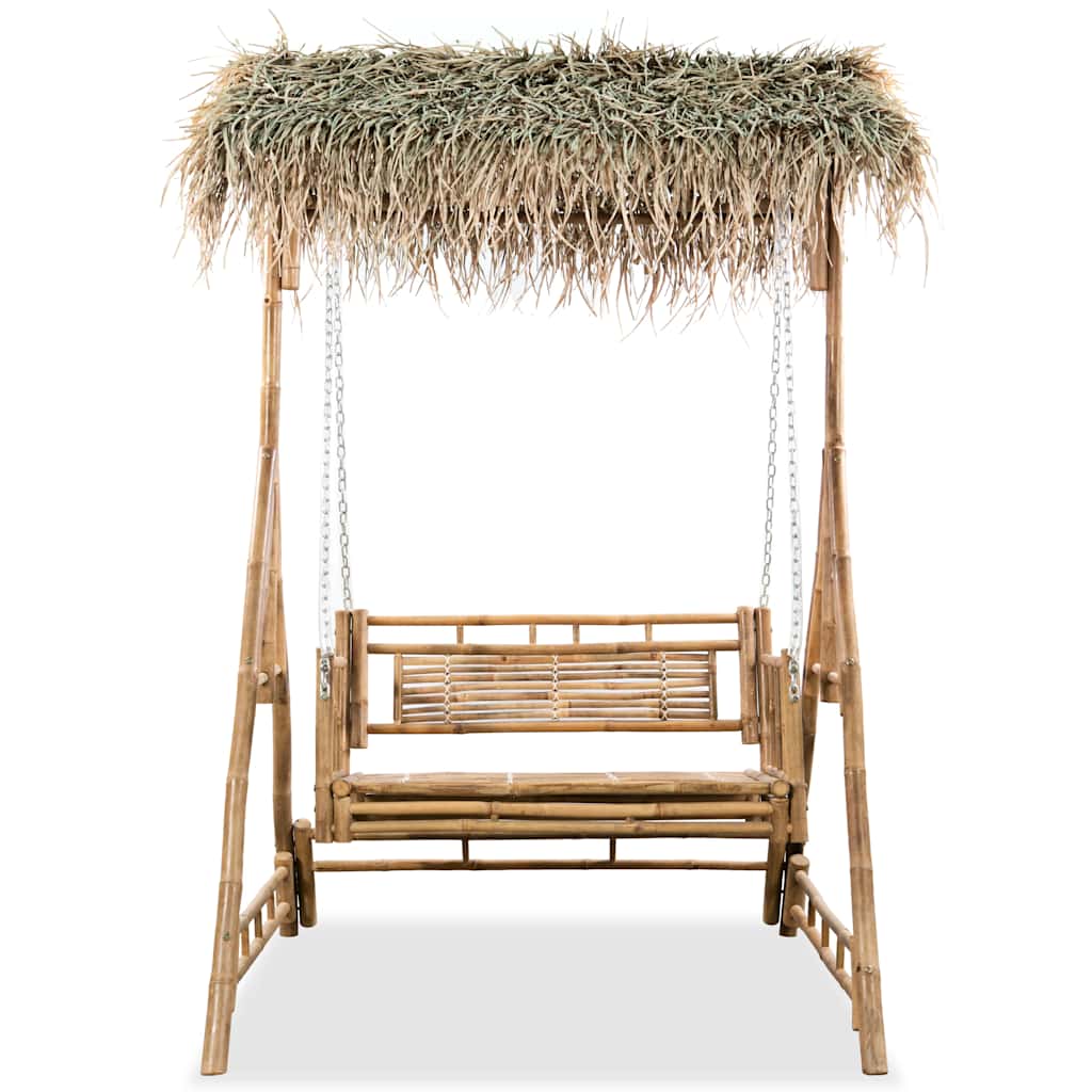 vidaXL 2-Seater Swing Bench with Palm Leaves Bamboo 202 cm 2