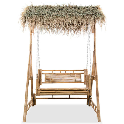 vidaXL 2-Seater Swing Bench with Palm Leaves Bamboo 202 cm 2