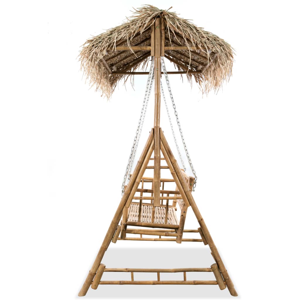 vidaXL 2-Seater Swing Bench with Palm Leaves Bamboo 202 cm 3