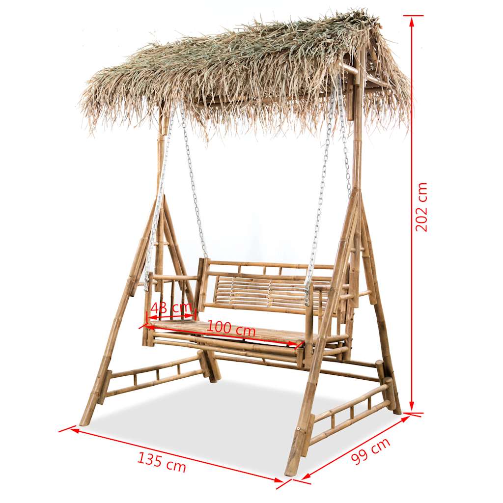 vidaXL 2-Seater Swing Bench with Palm Leaves Bamboo 202 cm 6